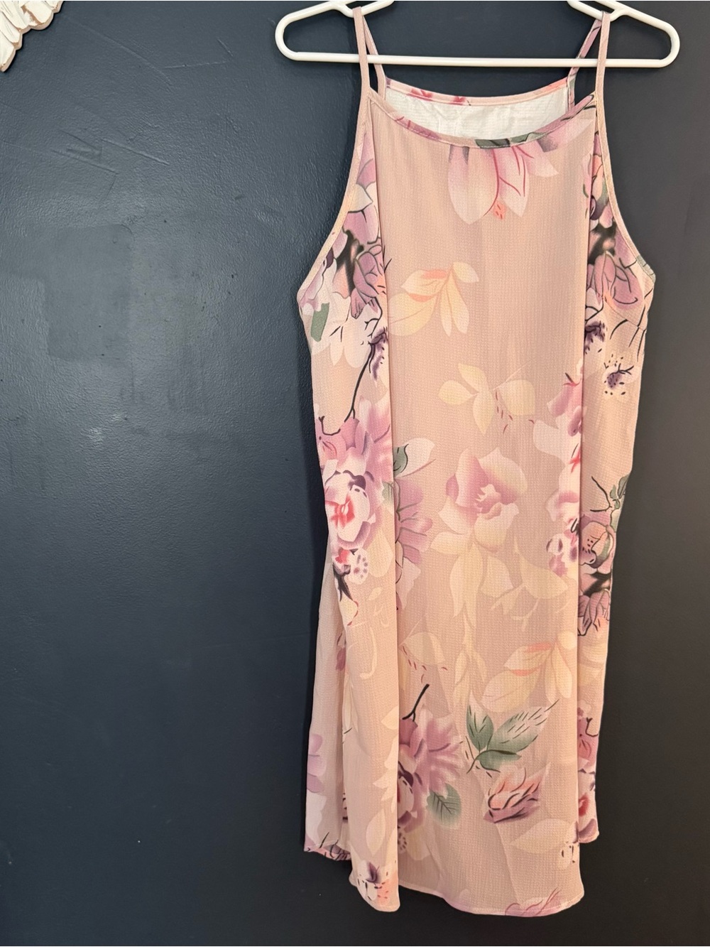 Light Pink Floral Shift Dress Purple, Green, & Cream Details